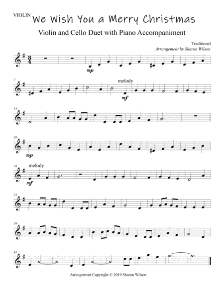 We Wish You A Merry Christmas Easy Violin And Cello Duet With Piano Accompaniment Page 2