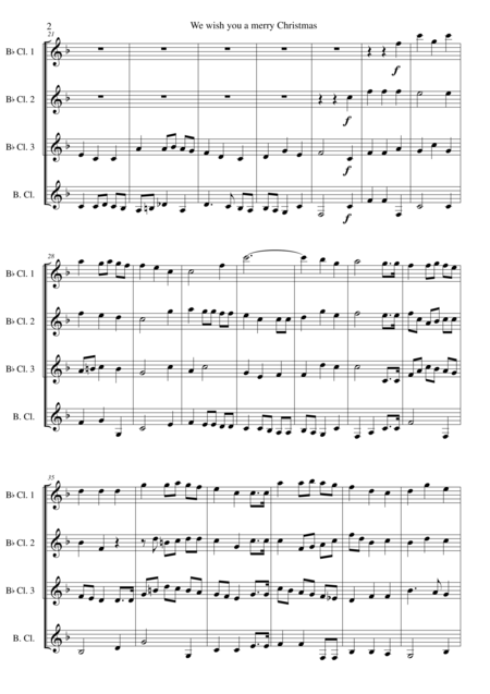 We Wish You A Merry Christmas For Clarinet Quartet 3 B Flats 1 Bass Page 2