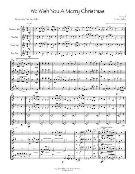 We Wish You A Merry Christmas Saxophone Quartet Satb Or Aatb Page 2