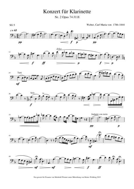 Weber Carl Maria Von Konzert Nr 2 Opus 74 J1 18 Weber Carl Maria Von Romance Icw 63 In Ausschnitten 2 Pieces For Trombone Posaune Page 2