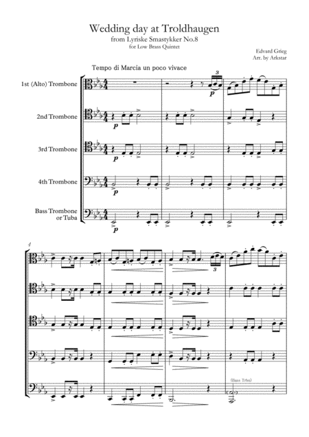 Wedding Day At Troldhaugen From Lyriske Smastykker No 8 For Low Brass Quintet Page 2