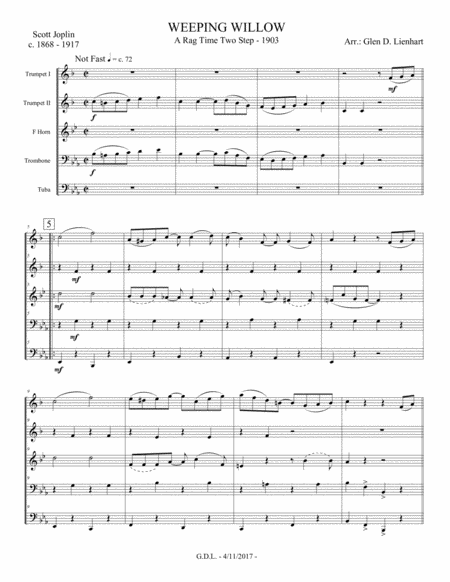 Weeping Willow A Ragtime Two Step Brass Quintet Page 2