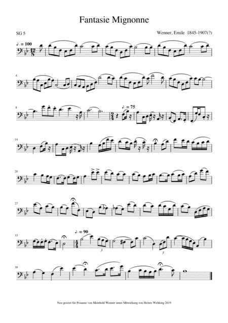 Wenner Emile Feulle Volante Melodie Wenner Emile Fantasie Mignonne 2 Pieces For Trombone Posaune Page 2