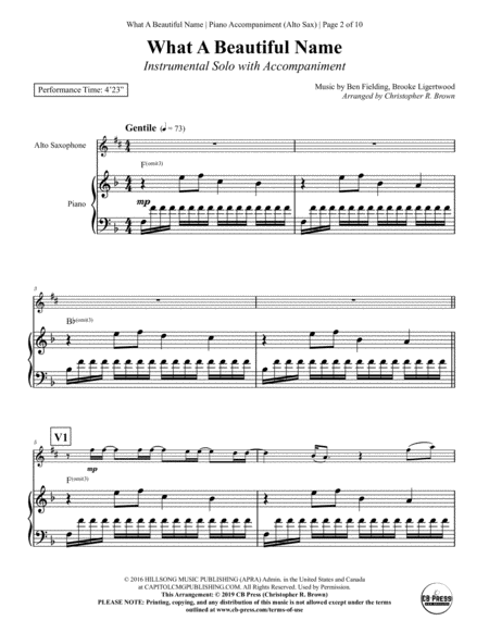 What A Beautiful Name Alto Sax Solo With Piano Accompaniment Page 2