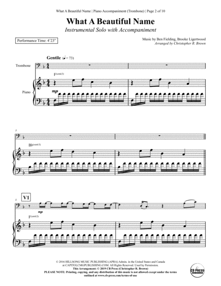 What A Beautiful Name Trombone Solo With Piano Accompaniment Page 2