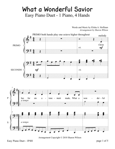 What A Wonderful Savior Easy Piano Duet 1 Piano 4 Hands Page 2