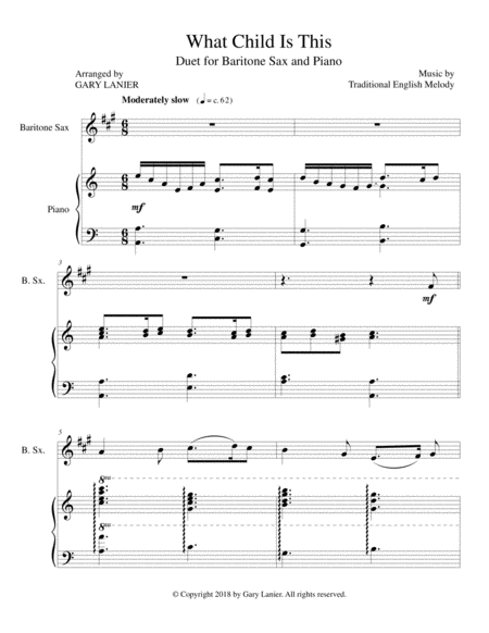 What Child Is This Baritone Sax Piano Page 2