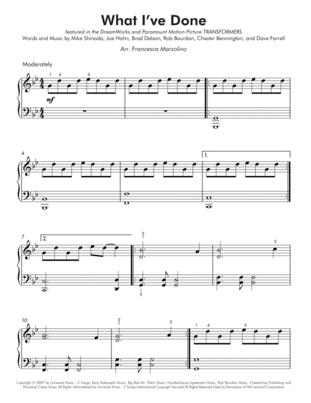 What I Ve Done Easy Piano Page 2