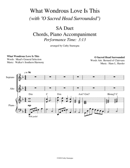 What Wondrous Love Is This With O Sacred Head Surrounded Sa Duet Chords Piano Accompaniment Page 2