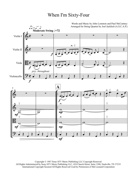 When I M Sixty Four For String Quartet 2016 Arranging Contest Entry Page 2