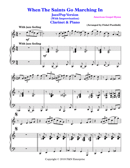 When The Saints Go Marching In Piano Background For Clarinet And Piano With Improvisation Video Page 2