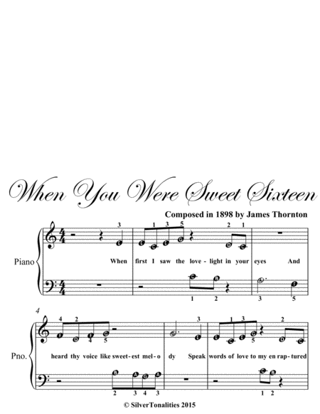When You Were Sweet Sixteen Beginner Piano Sheet Music Page 2