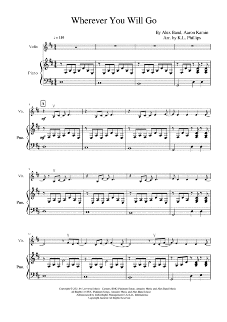 Wherever You Will Go Violin Solo With Piano Accompaniment Page 2