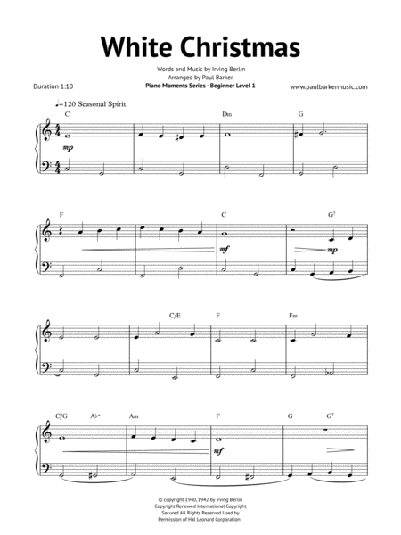 White Christmas Beginner Piano Level 1 Page 2