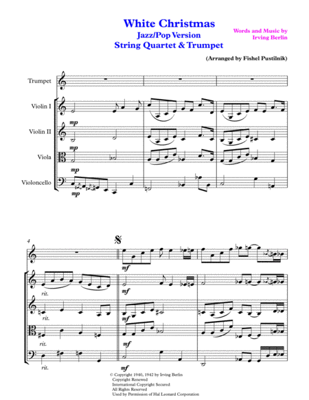 White Christmas For String Quartet And Trumpet Jazz Pop Version Video Page 2