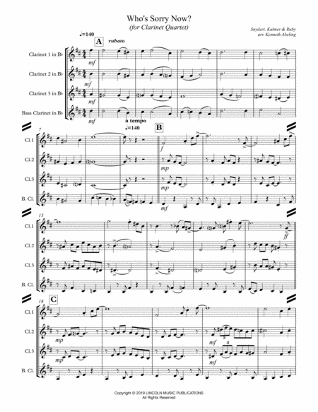 Whos Sorry Now For Clarinet Quartet Page 2