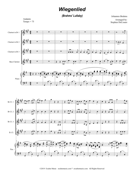 Wiegenlied Brahms Lullaby For Clarinet Choir And Piano Page 2