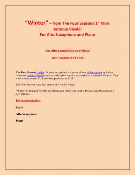 Winter From The Four Season 1 St Mov Alto Saxophone And Piano Page 2