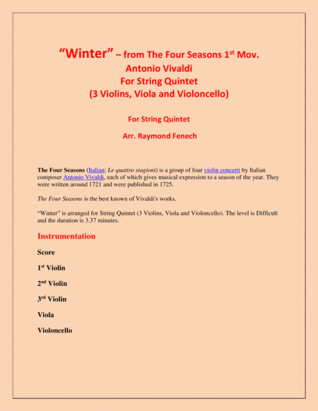 Winter From The Four Season 1 St Mov String Quintet Page 2