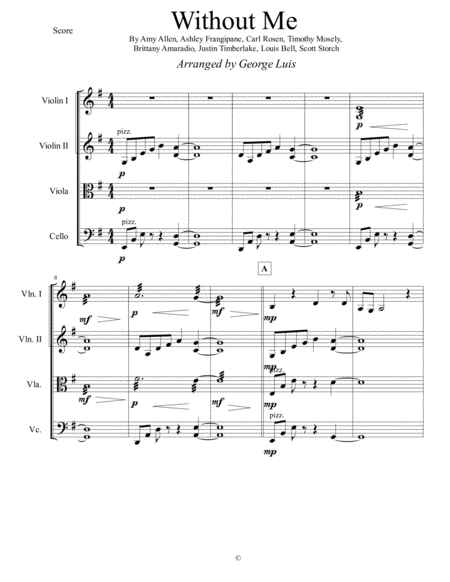 Without Me For String Quartet Page 2