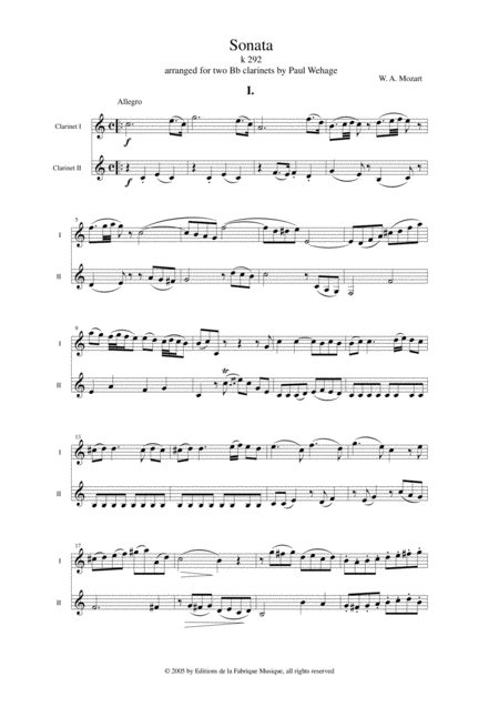 Wolfgang Amadeus Mozart Sonata In Bb K 292 For Two Bb Clarinets Page 2