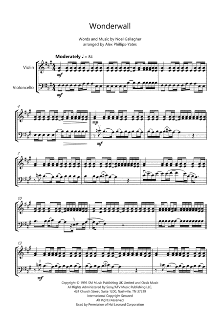 Wonderwall By Oasis String Duo Violin And Cello Page 2