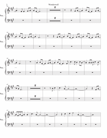 Wonderwall Original Key Piano Page 2