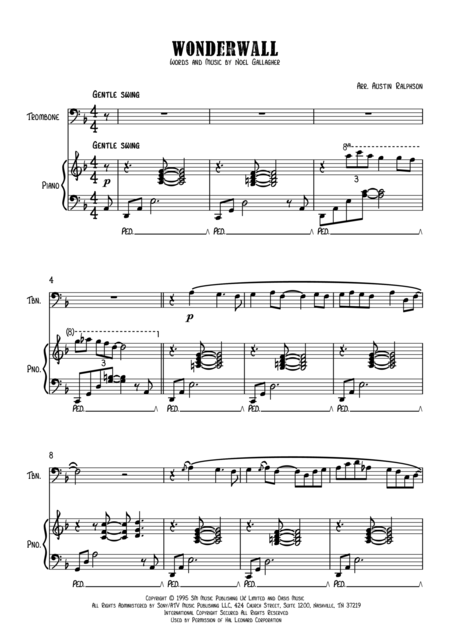 Wonderwall Trombone And Piano Intermediate Level Page 2