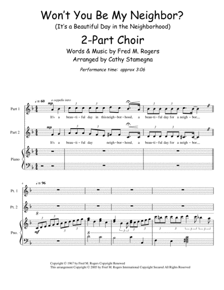 Wont You Be My Neighbor Its A Beautiful Day In The Neighborhood 2 Part Choir Chords Piano Acc Page 2