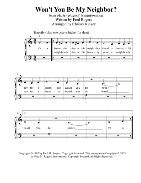 Wont You Be My Neighbor Its A Beautiful Day In The Neighborhood Beginner Piano With Teacher Duet Page 2