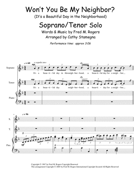 Wont You Be My Neighbor Its A Beautiful Day In The Neighborhood Soprano Tenor Solo Chords Piano Acc Page 2