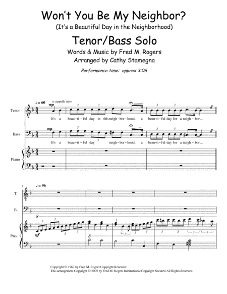 Wont You Be My Neighbor Its A Beautiful Day In The Neighborhood Tenor Bass Solo Chords Piano Acc Page 2