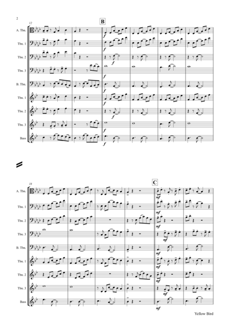 Yellow Bird Haitian Folk Song Calypso Trombone Quartet Page 2