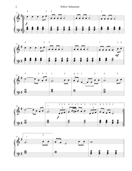 Yellow Submarine For Easy Piano Page 2