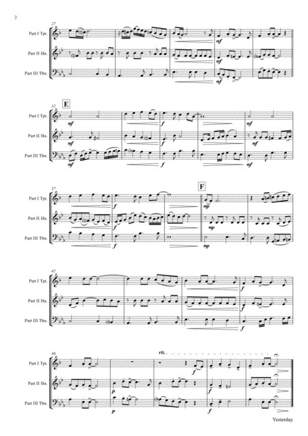 Yesterday Beatles Classic Brass Trio Page 2