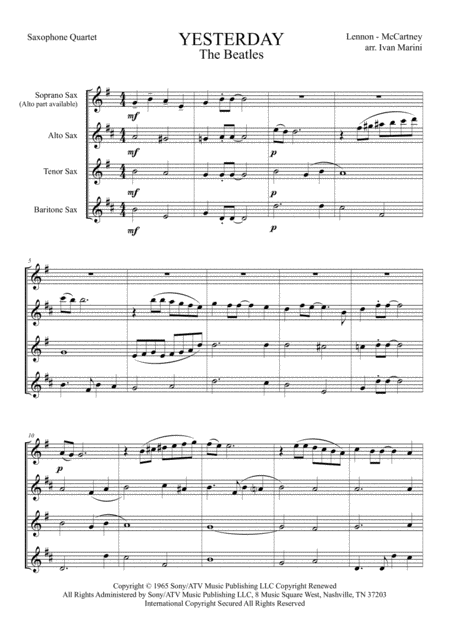 Yesterday The Beatles For Saxophone Quartet Page 2