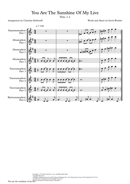 You Are The Sunshine Of My Life For 5 Or 6 Saxophons Page 2