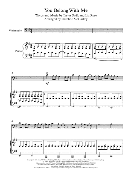 You Belong With Me Cello Solo With Piano Accompaniment Page 2