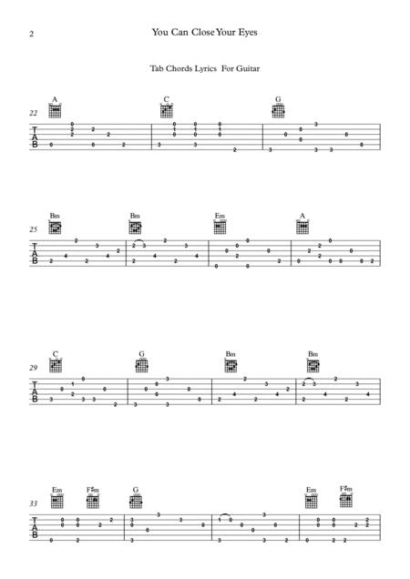 You Can Close Your Eyes Tab Chords Lyrics For Voice And Guitar Page 2