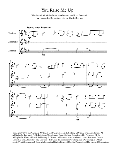 You Raise Me Up Arranged For Bb Clarinet Trio Page 2