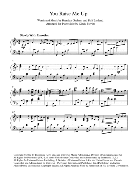 You Raise Me Up Arranged For Piano Solo Page 2