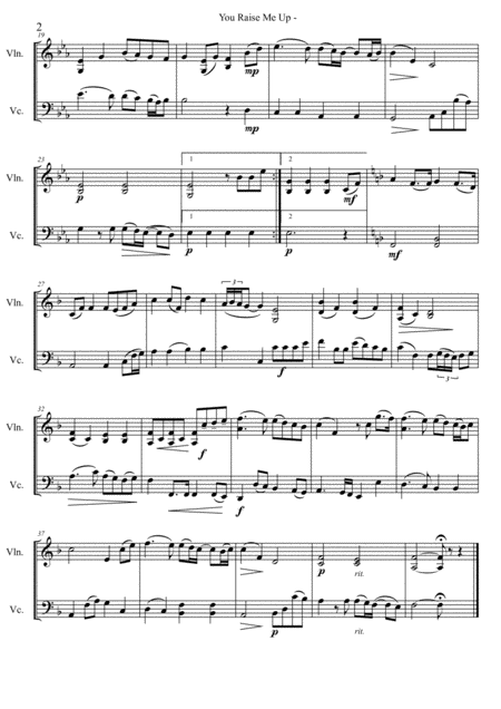 You Raise Me Up Josh Groban Arranged For String Duet Page 2