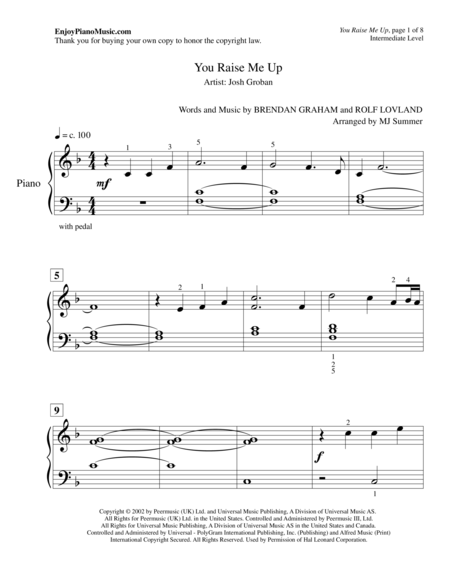 You Raise Me Up Josh Groban Intermediate Level For Easy Piano Solo Page 2