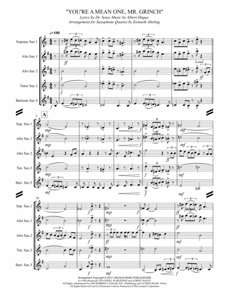 You Re A Mean One Mr Grinch For Saxophone Quartet Satb Or Aatb Page 2