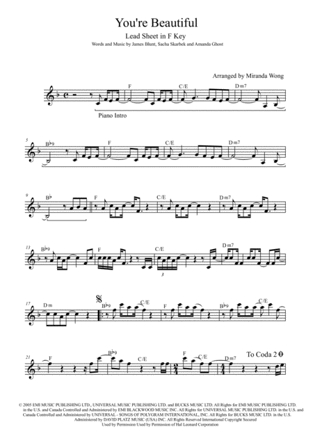 You Re Beautiful Alto Tenor Or Soprano Saxophone Concert Key Page 2