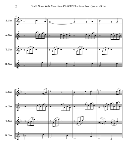 You Will Never Walk Alone From Carousel For Saxophone Quartet Page 2