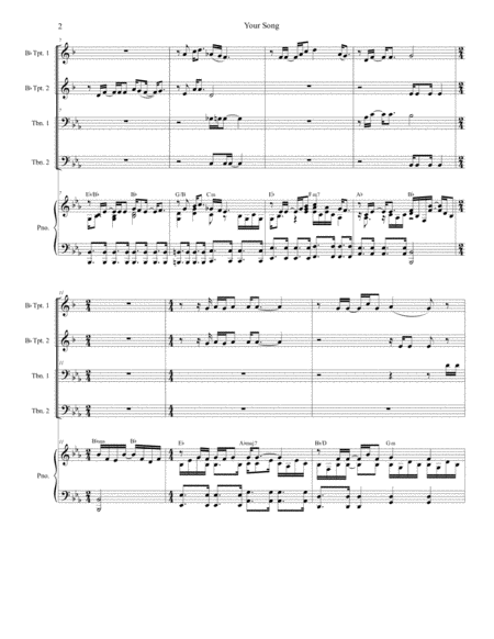 Your Song For Brass Quartet And Piano Alternate Version Page 2