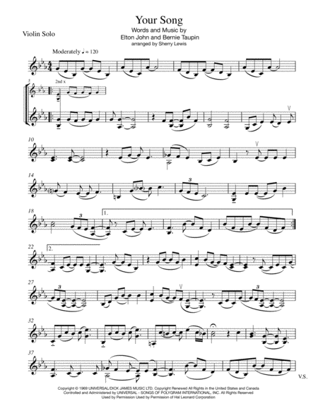 Your Song Violin Solo For Solo Violin Page 2