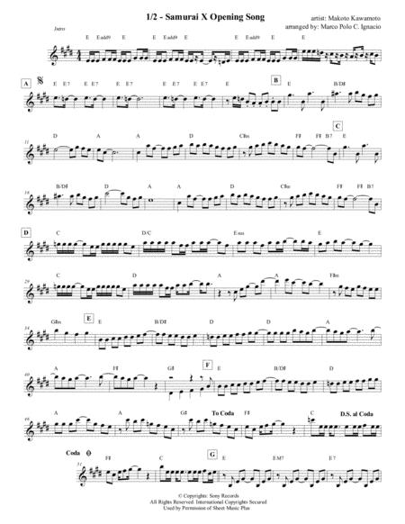 1 2 Samurai X Opening Theme Song Sheet Music