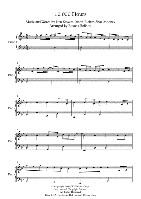 10 000 Hours By Dan Shay Feat Justin Bieber Easy Piano Sheet Music